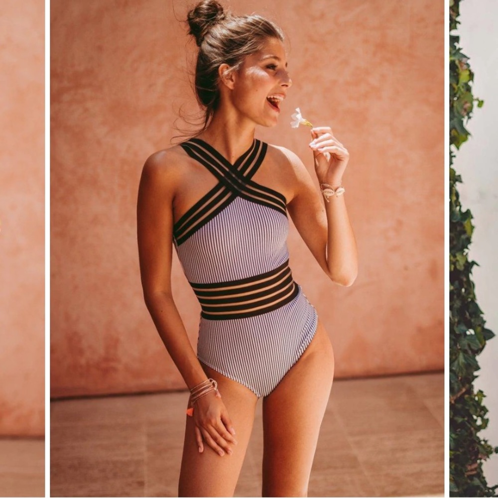 Aava Swim Imogen blue and white stripe one piece- nwt!
